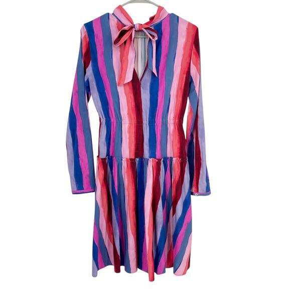 The Kit Multicolor Striped Long Sleeve Bow Back Midi Dress Size Small Silky - Picture 8 of 11